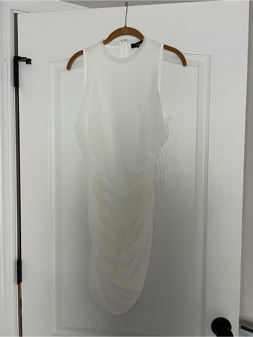 Lulu's Modern Movement Sleeveless White Ruched Midi Dress